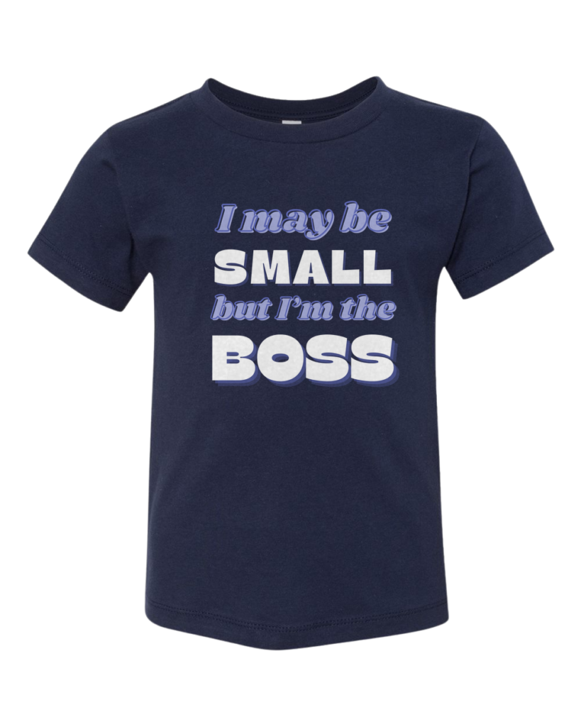 navy tee with design I may be small