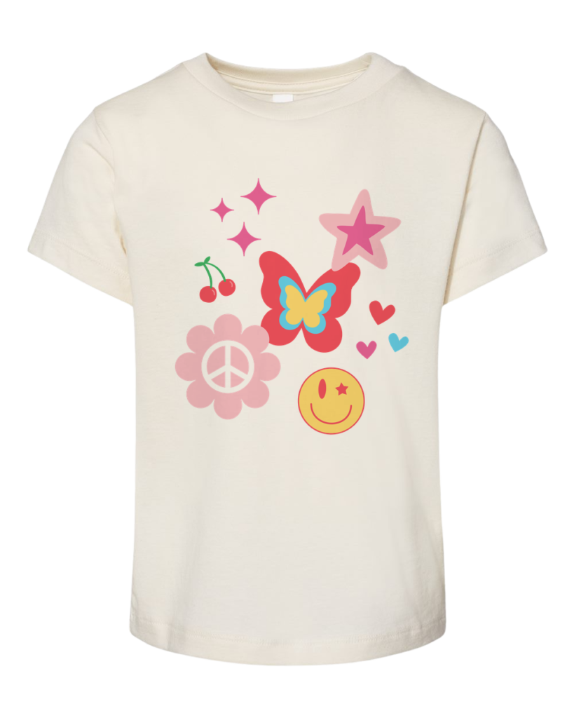 natural tee with retro elements design