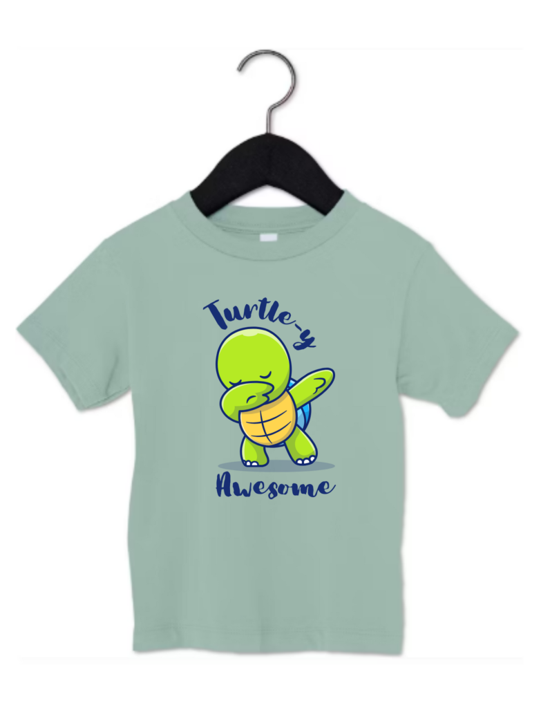 Dusty blue toddler tee with Turtle-y awesome design